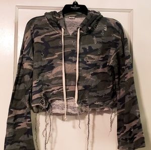 Womens cropped distressed hoodie